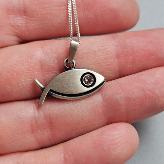 Vintage Finnish Sterling Silver Fish Rock Crystal Necklace