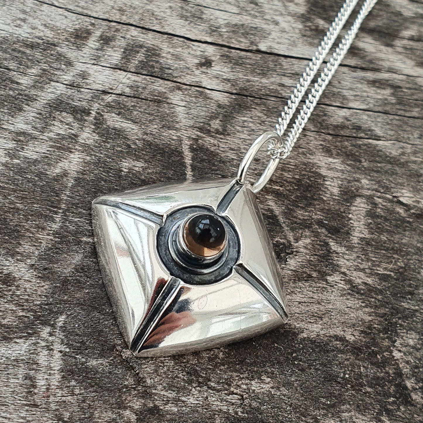 60s Finnish Modernist Silver & Smokey Quartz Necklace Pendant
