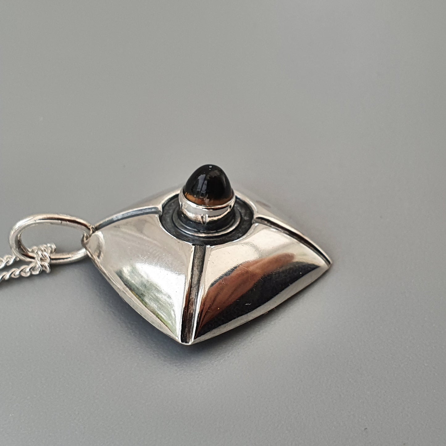 60s Finnish Modernist Silver & Smokey Quartz Necklace Pendant