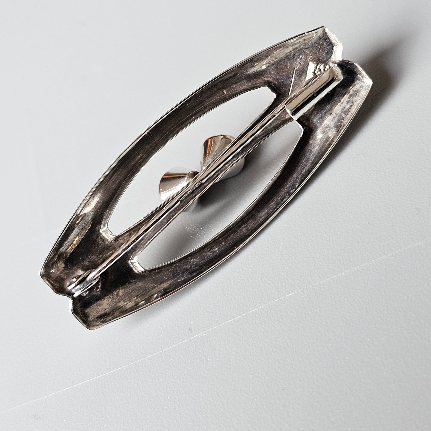 Vintage Finnish Silver & Tigers Eye Brooch Made In Finland 1960s 1970s