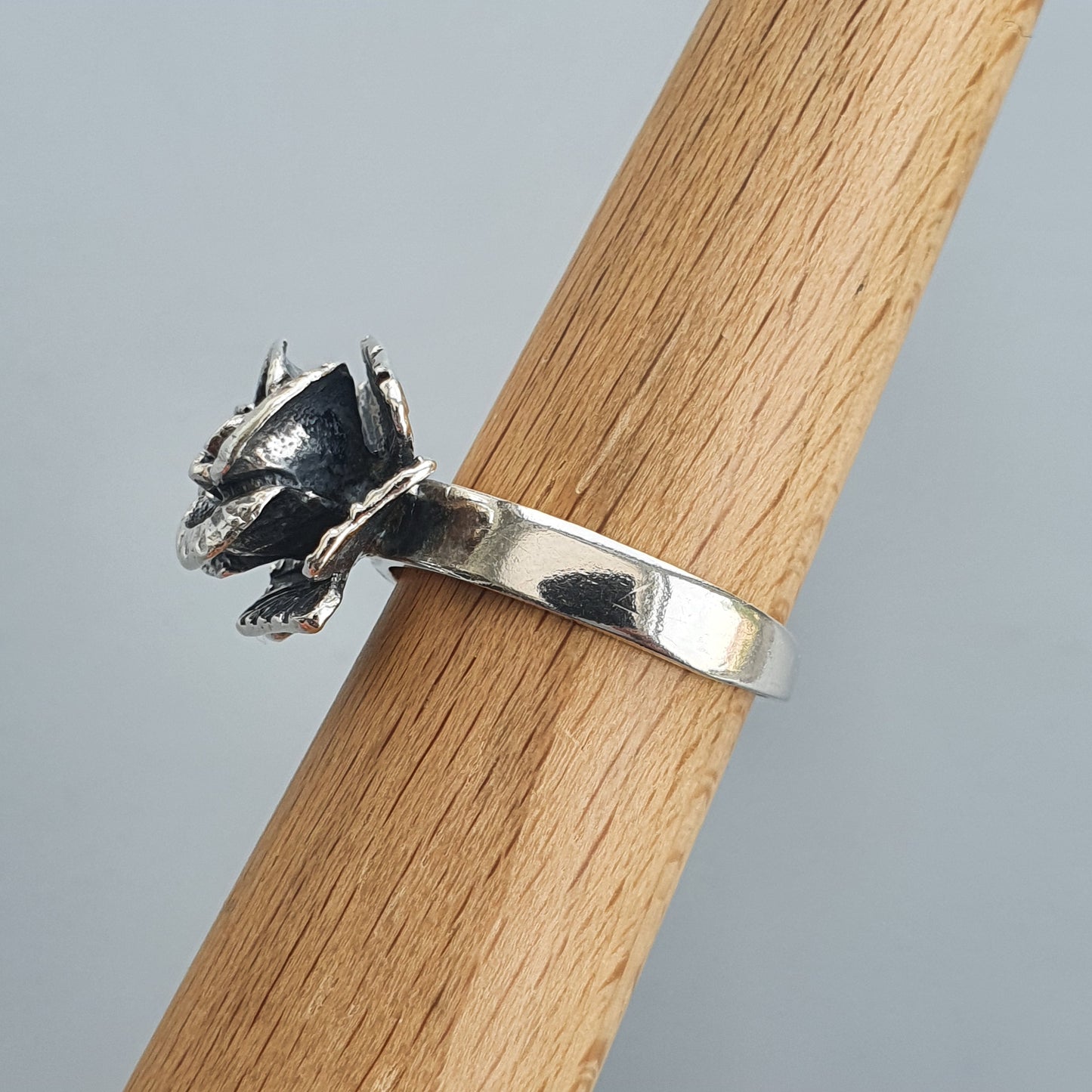 Silver ring featuring a decorative dragon or lizard-like creature design.