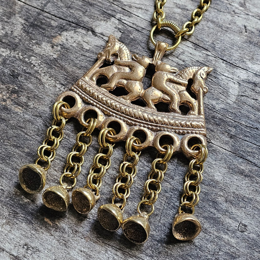 Vintage Bronze Necklace - Kokemäki Bear & Horse - Viking Middle Ages Style - Kalevala Koru Finland