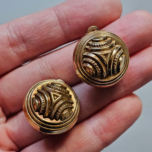 Kalevala Koru Bronze Clip On Earrings – Finnish Historic Design, Vintage Round Earrings
