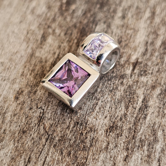 Small Finnish Sterling Silver Pendant with Purple Cubic Zirconia - Modern Minimalist Design