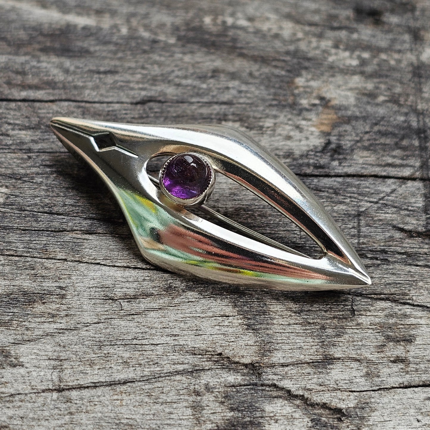 1960s Modernist Finnish Silver & Amethyst Brooch by Erik Granit & Co Hallmarked 1961