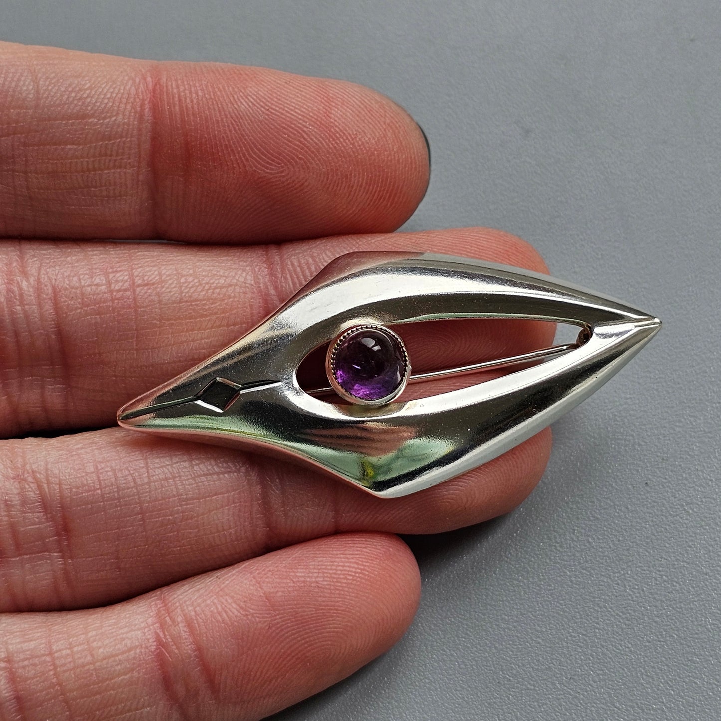 1960s Modernist Finnish Silver & Amethyst Brooch by Erik Granit & Co Hallmarked 1961