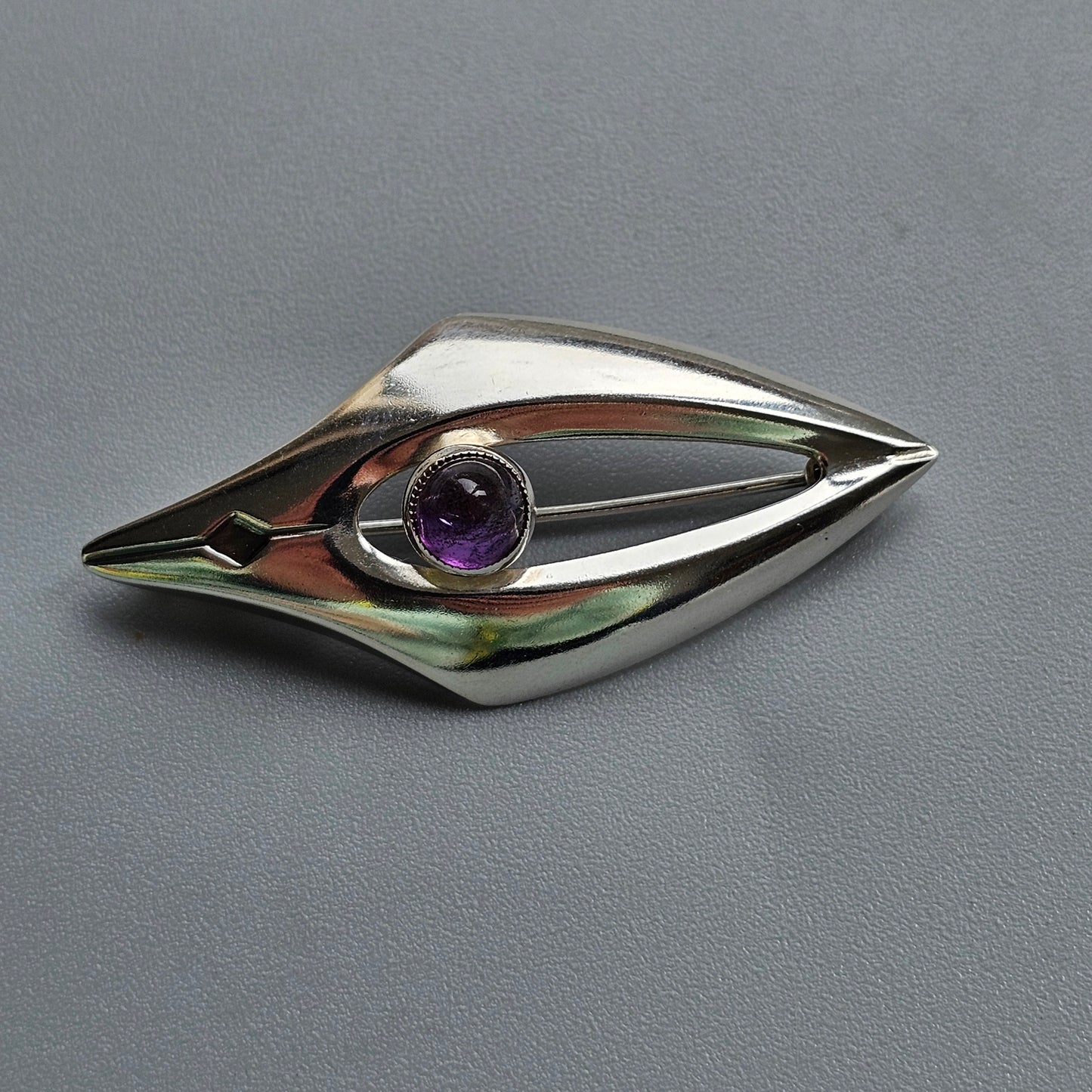 1960s Modernist Finnish Silver & Amethyst Brooch by Erik Granit & Co Hallmarked 1961