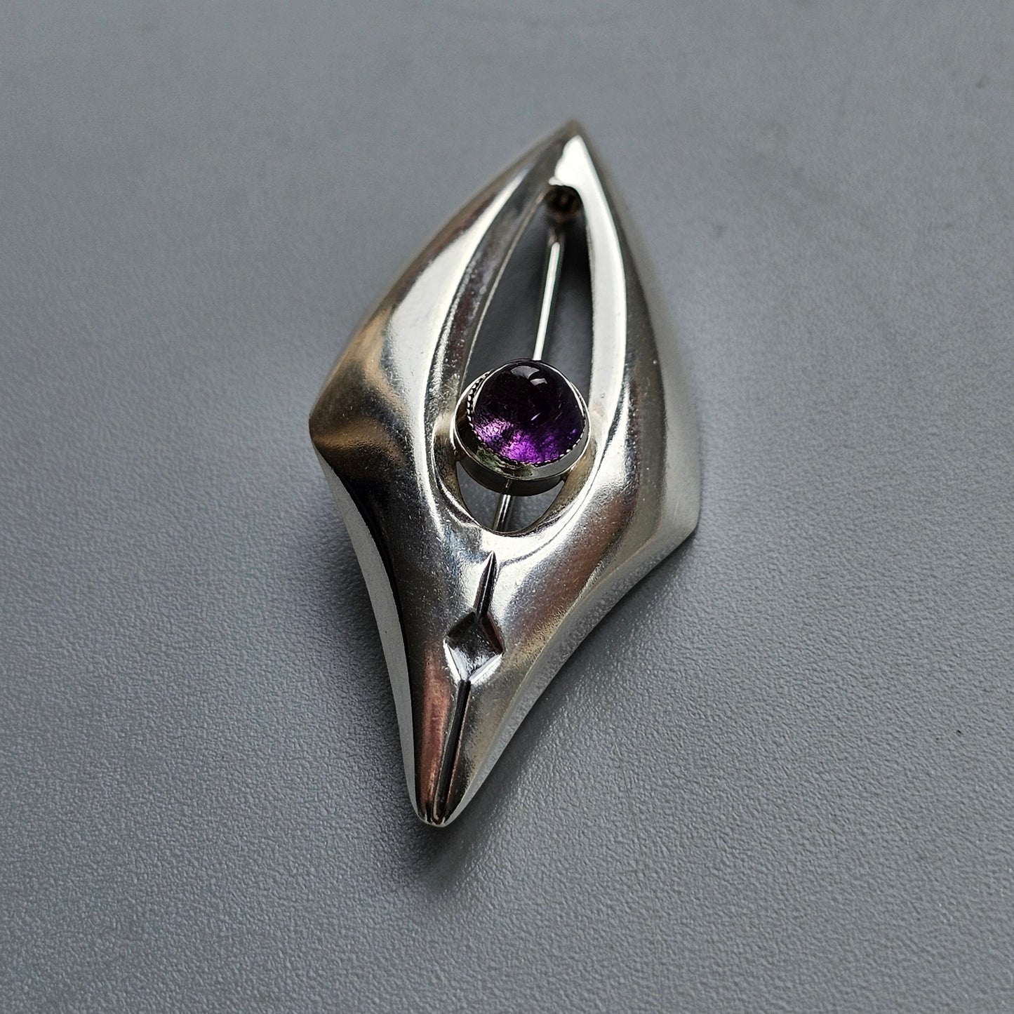 1960s Modernist Finnish Silver & Amethyst Brooch by Erik Granit & Co Hallmarked 1961