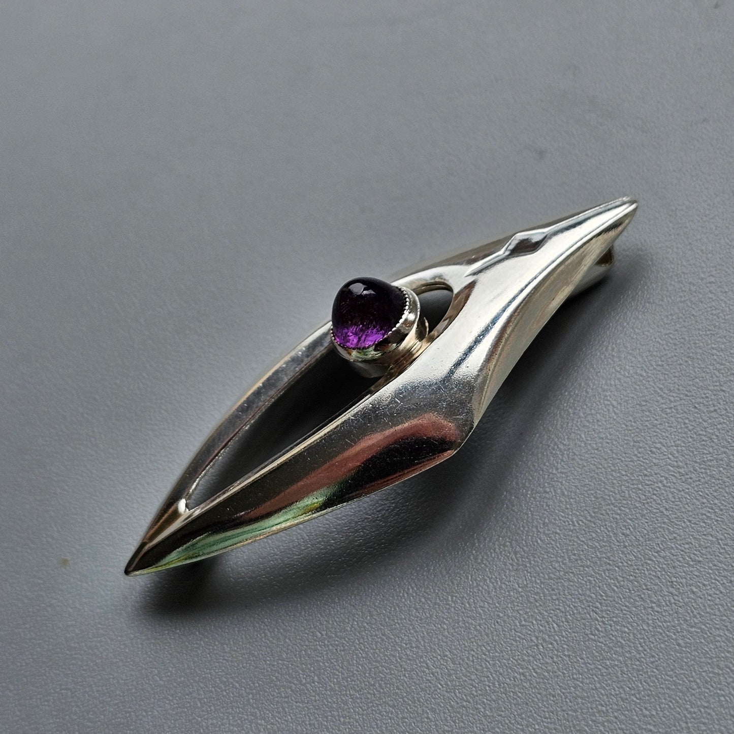 1960s Modernist Finnish Silver & Amethyst Brooch by Erik Granit & Co Hallmarked 1961