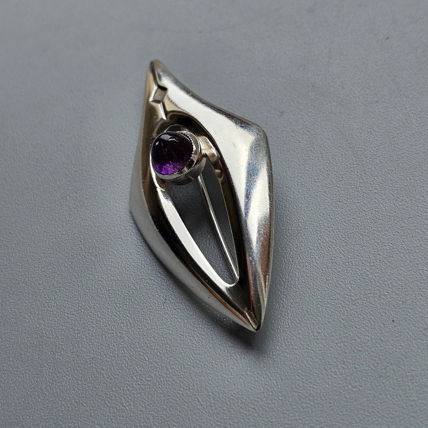 1960s Modernist Finnish Silver & Amethyst Brooch by Erik Granit & Co Hallmarked 1961