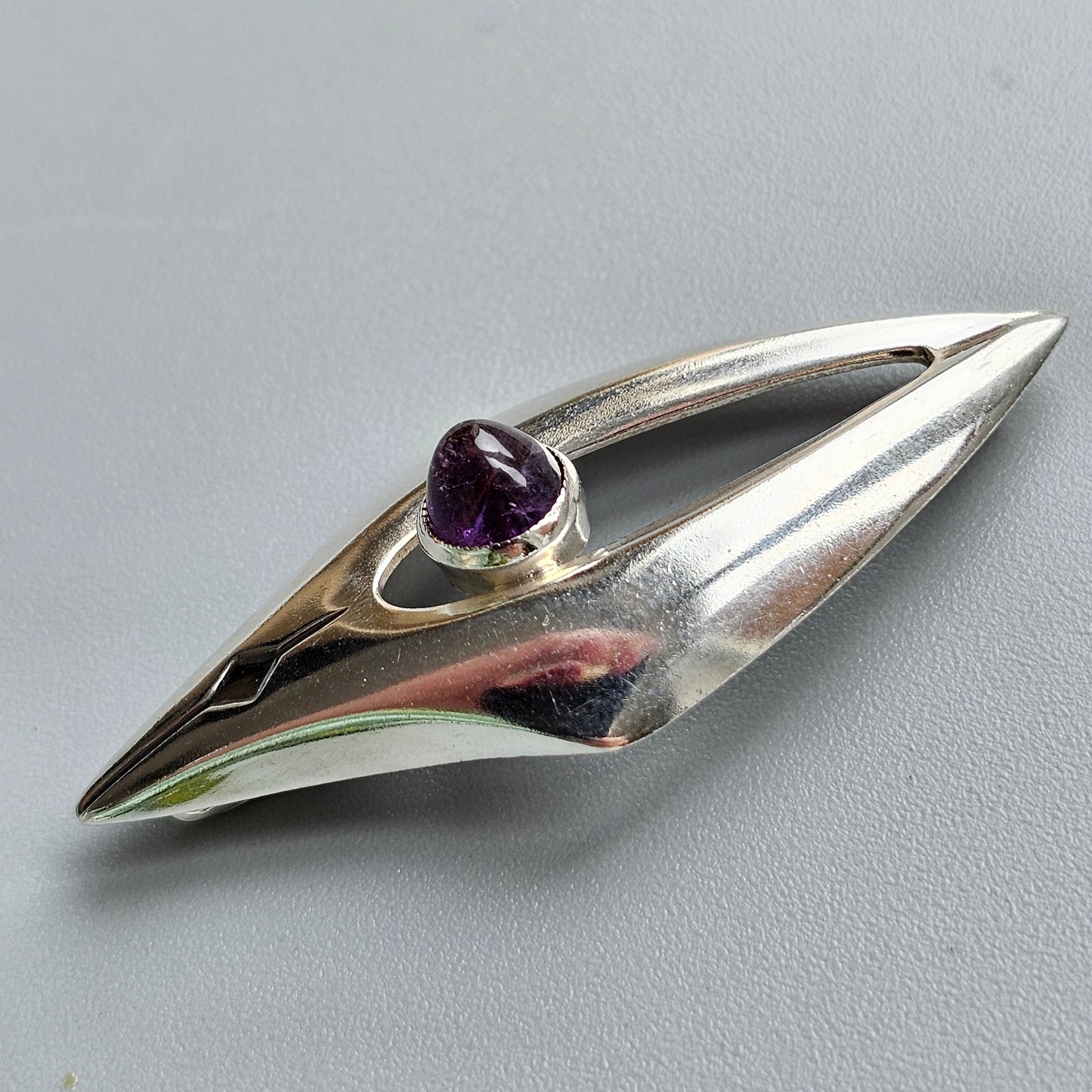 1960s Modernist Finnish Silver & Amethyst Brooch by Erik Granit & Co Hallmarked 1961