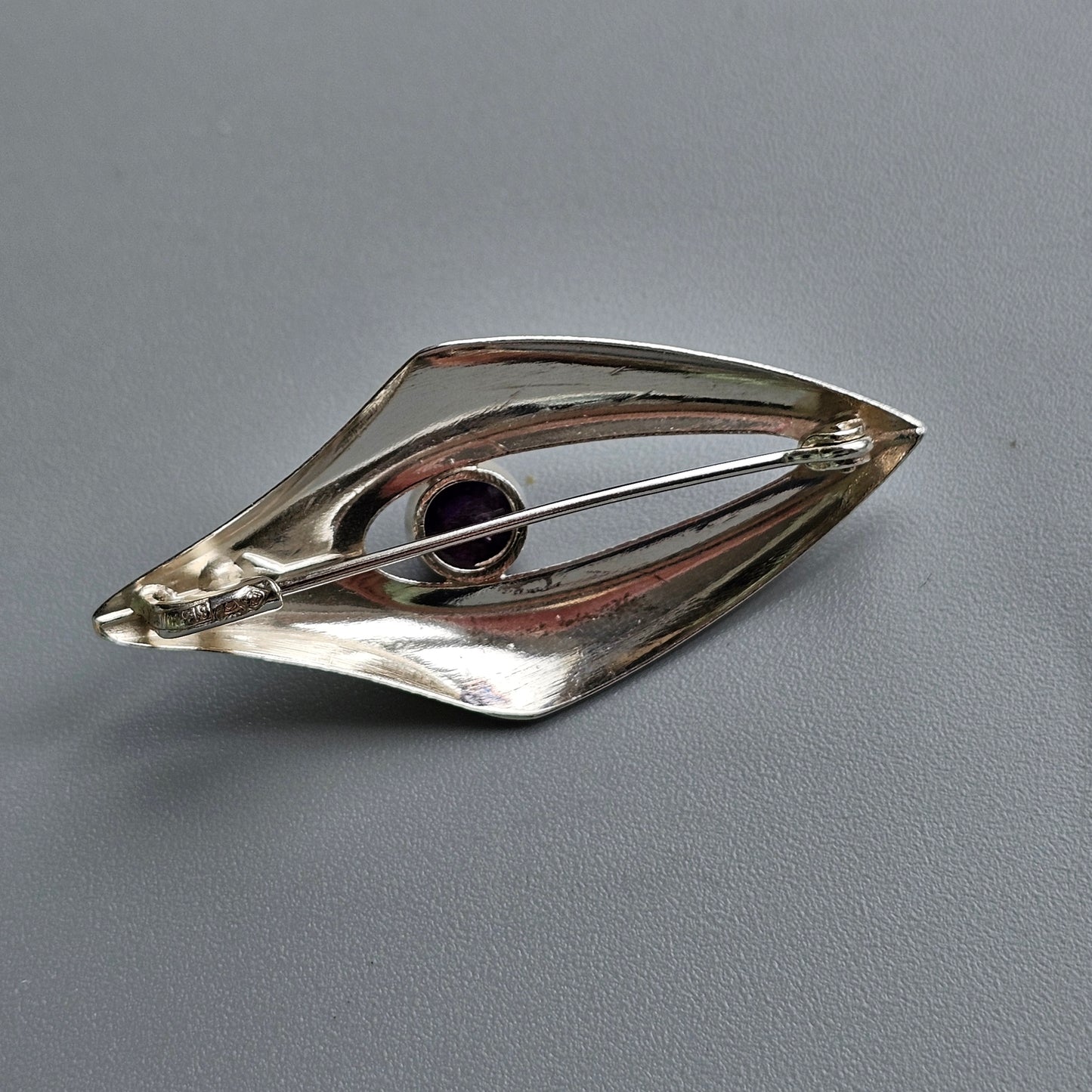 1960s Modernist Finnish Silver & Amethyst Brooch by Erik Granit & Co Hallmarked 1961