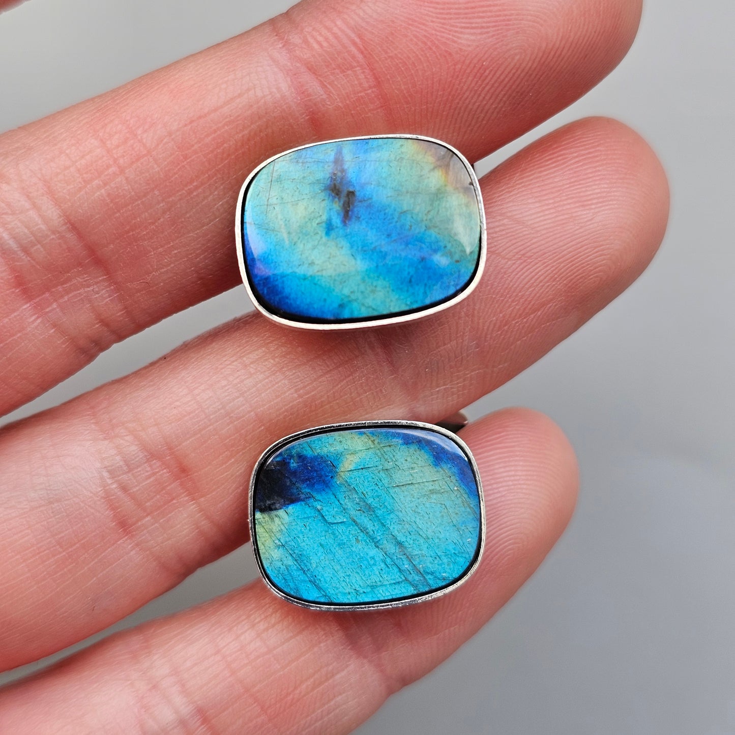 Vintage Finnish Sterling Silver & Spectrolite Cufflinks