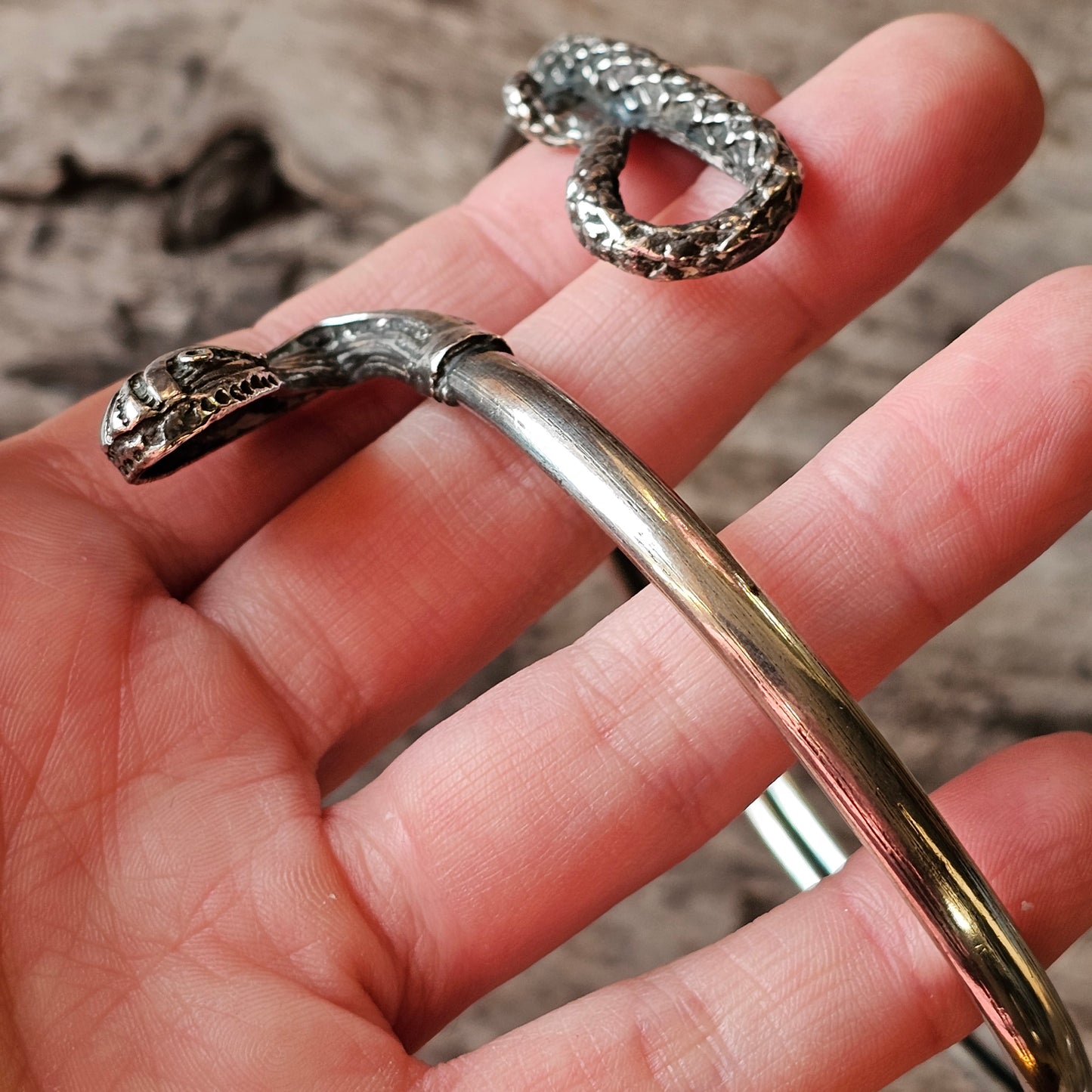 Antique Early 20th Century Silver Serpent Snake Upper Arm Bangle Armlet