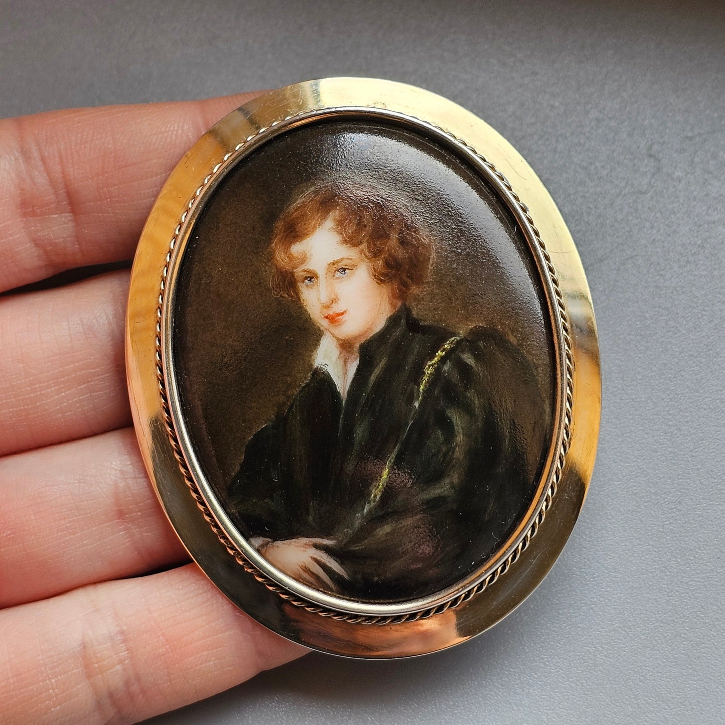 1930s Finnish Silver Mounted Painted Portrait Brooch