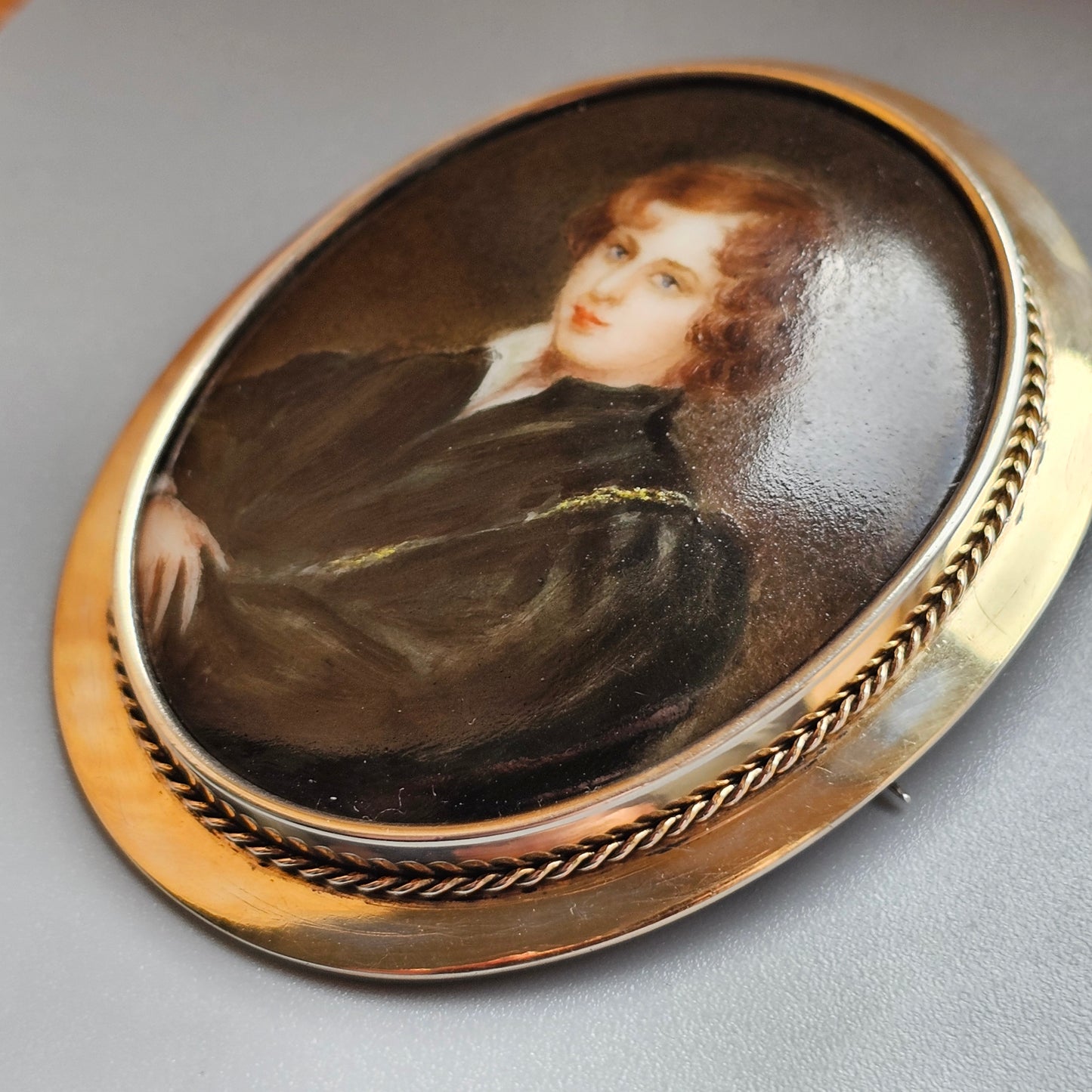 1930s Finnish Silver Mounted Painted Portrait Brooch