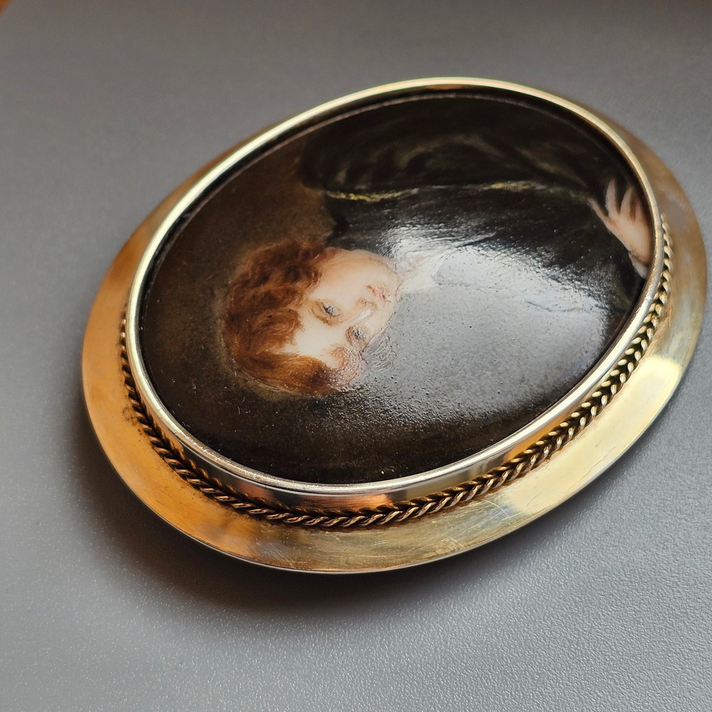 1930s Finnish Silver Mounted Painted Portrait Brooch