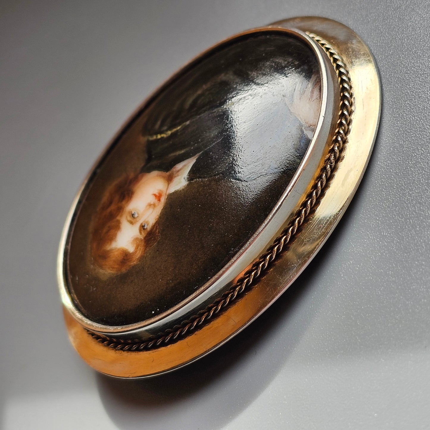 1930s Finnish Silver Mounted Painted Portrait Brooch