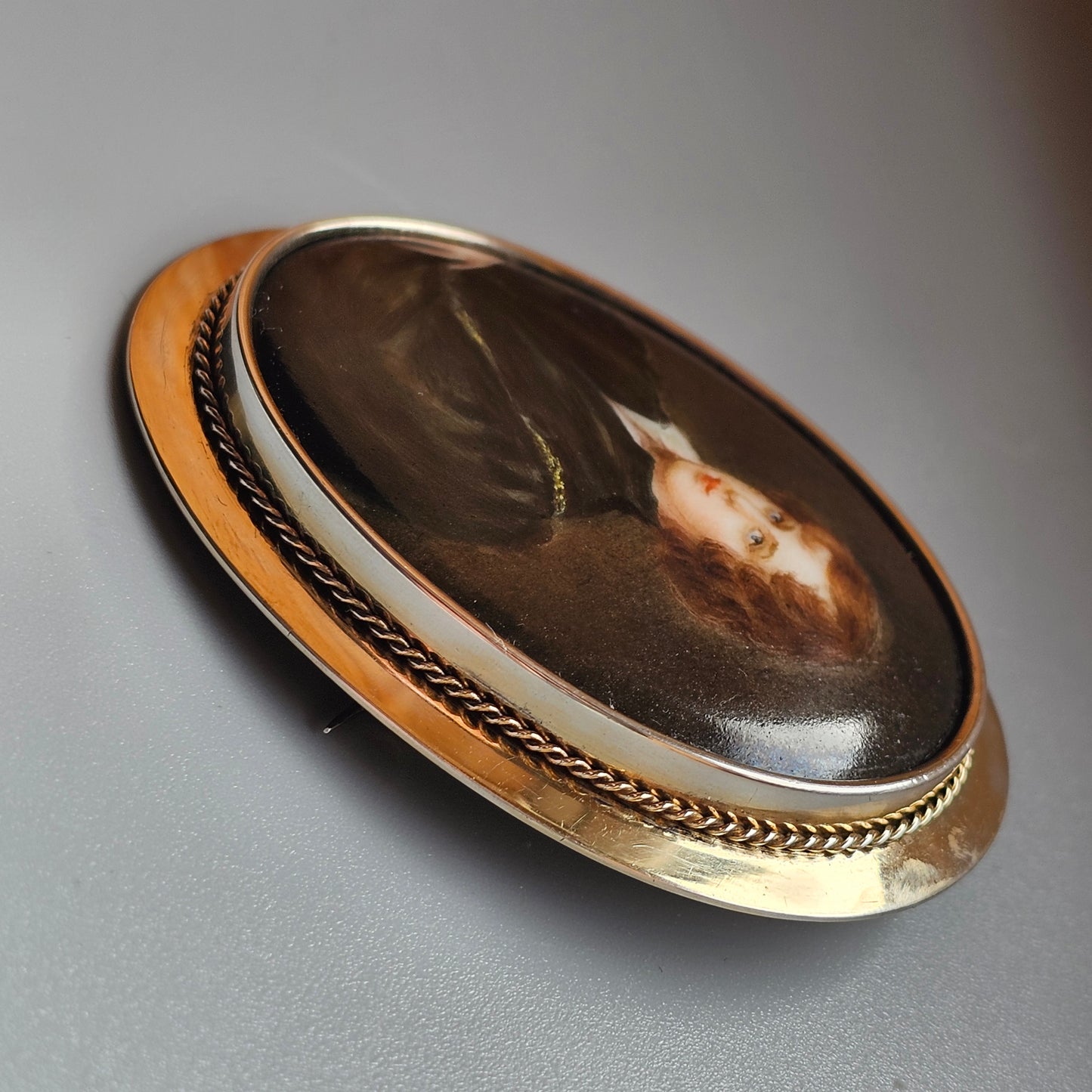 1930s Finnish Silver Mounted Painted Portrait Brooch