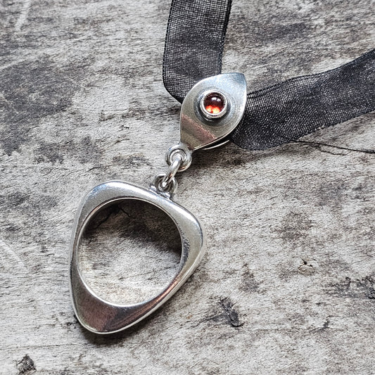 Sterling Silver & Garnet Kalevala Koru Hanna Ring / Necklace Pendant