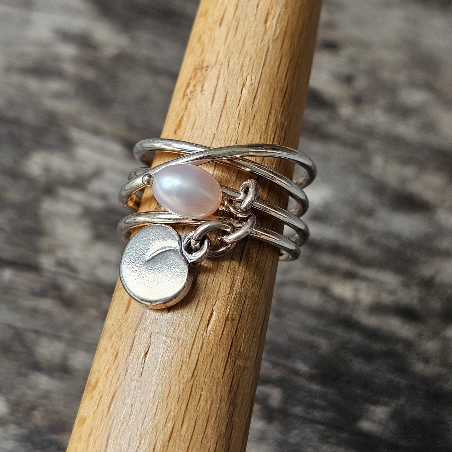 Kalevala Koru Silver & Freshwater Pearl Vanamo Twinflower Silver Ring