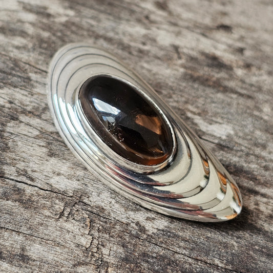 Kupittaan Kulta Silver & Smoky Quartz Modernist Brooch by Finnish Elis Kauppi 1961