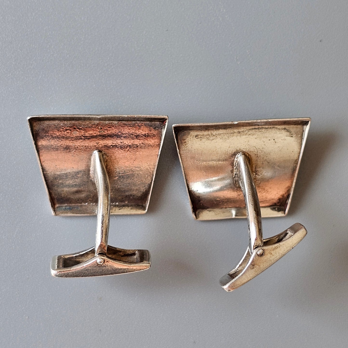 Vintage 1960s Modernist Finnish Silver & Jasper Stone Cufflinks 1961