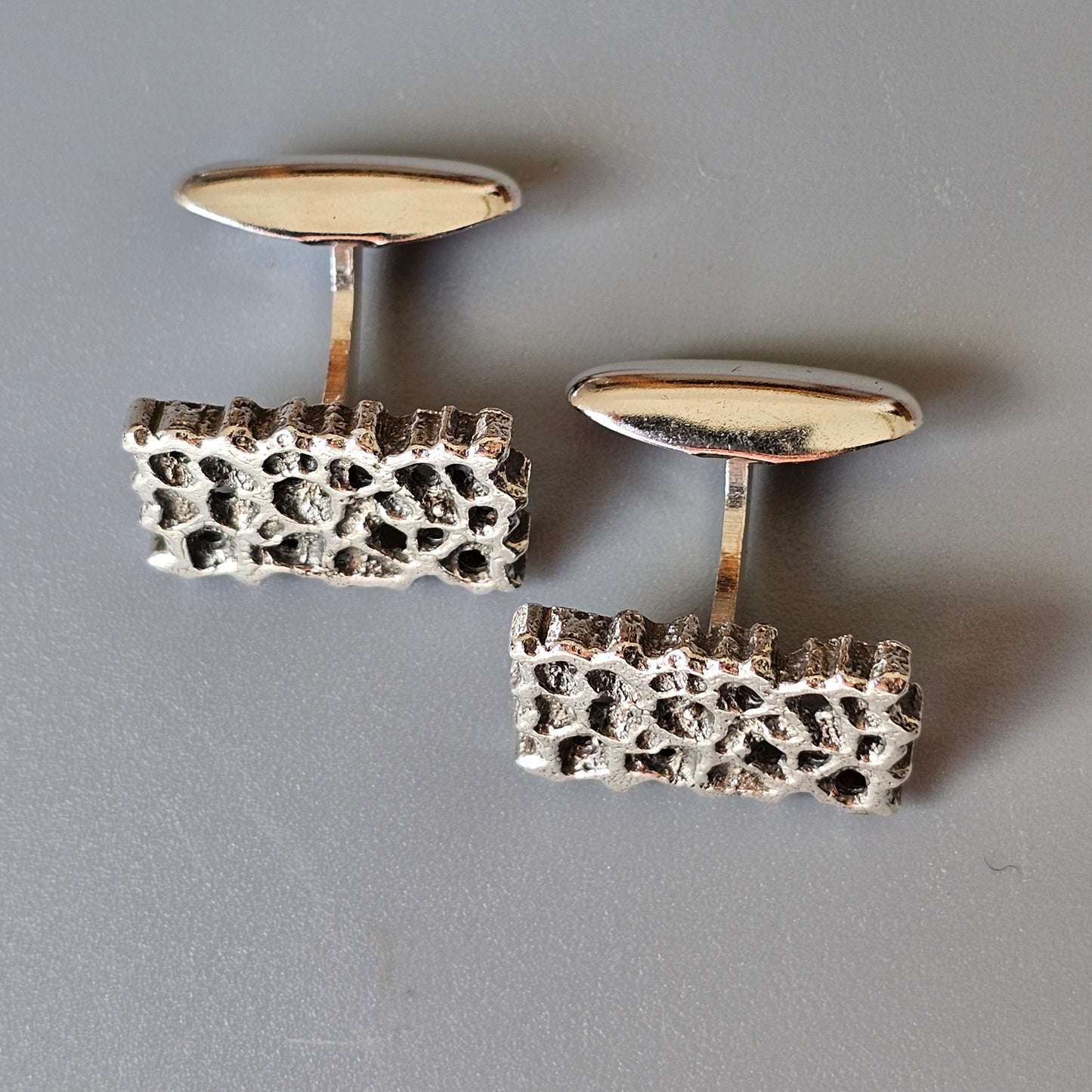 Vintage Finnish Modernist Brutalist Silver Cufflinks by Martti Viikinniemi 1970