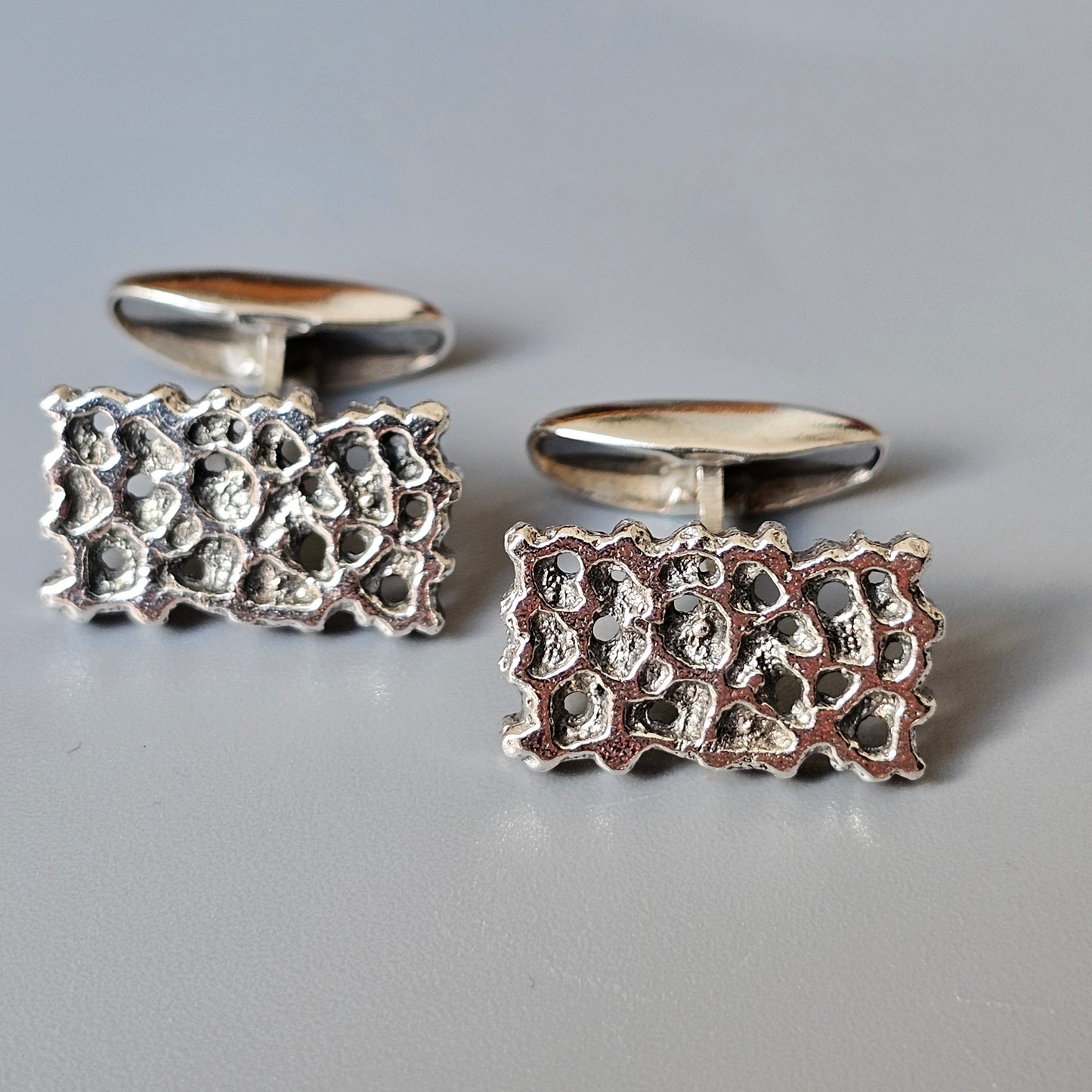 Vintage Finnish Modernist Brutalist Silver Cufflinks by Martti Viikinniemi 1970