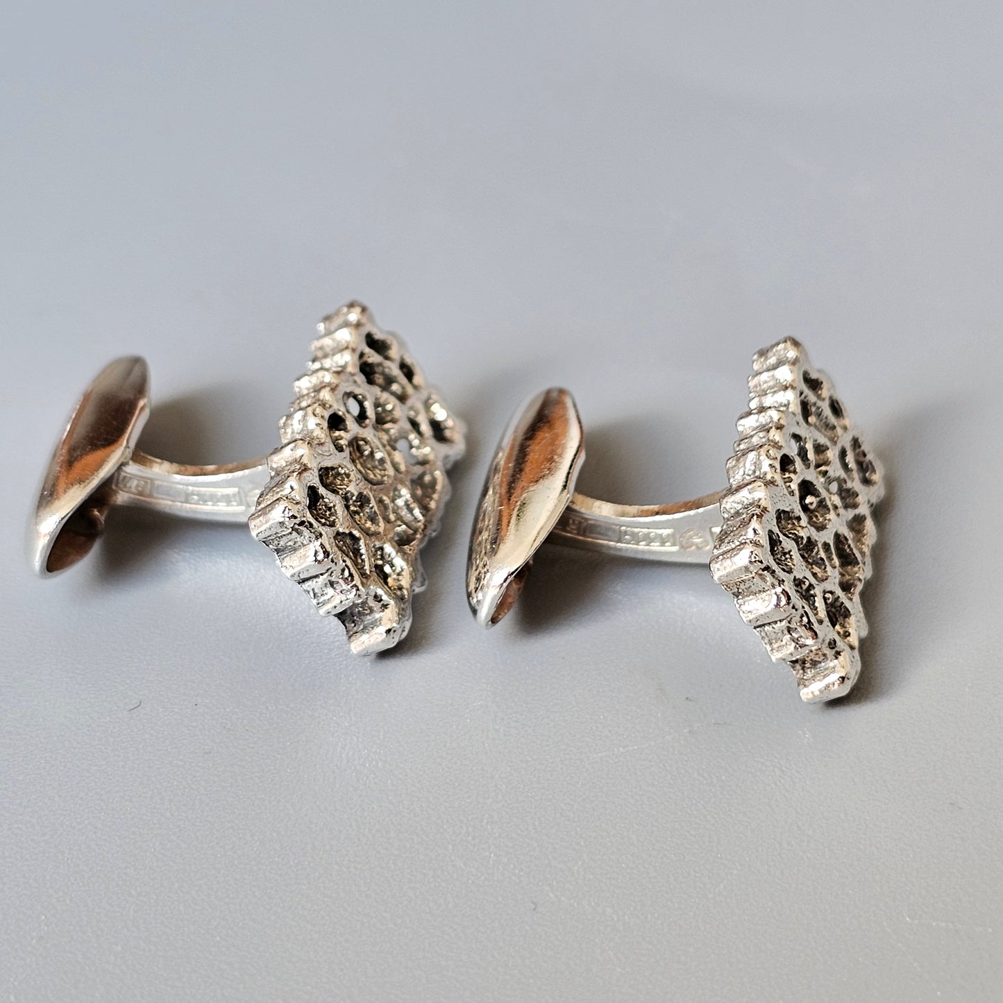 Vintage Finnish Modernist Brutalist Silver Cufflinks by Martti Viikinniemi 1970