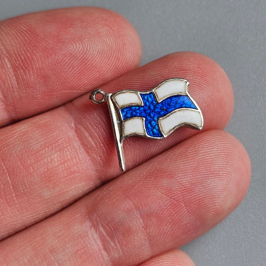 Vintage Finnish Silver Enamel Flag Travel Charm