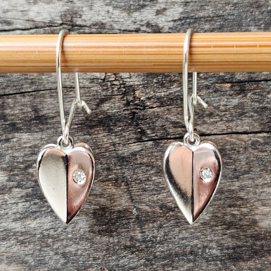 Upcycled Hot Diamond Sterling Silver Heart Drop Earrings