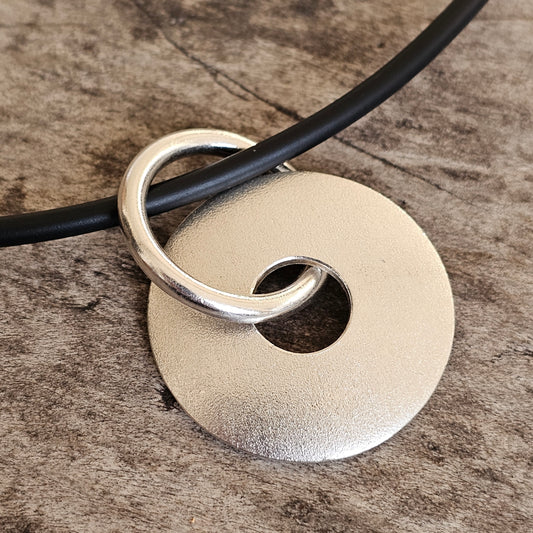 Finnish Lapponia Sterling Silver & Rubber Necklace Necklet