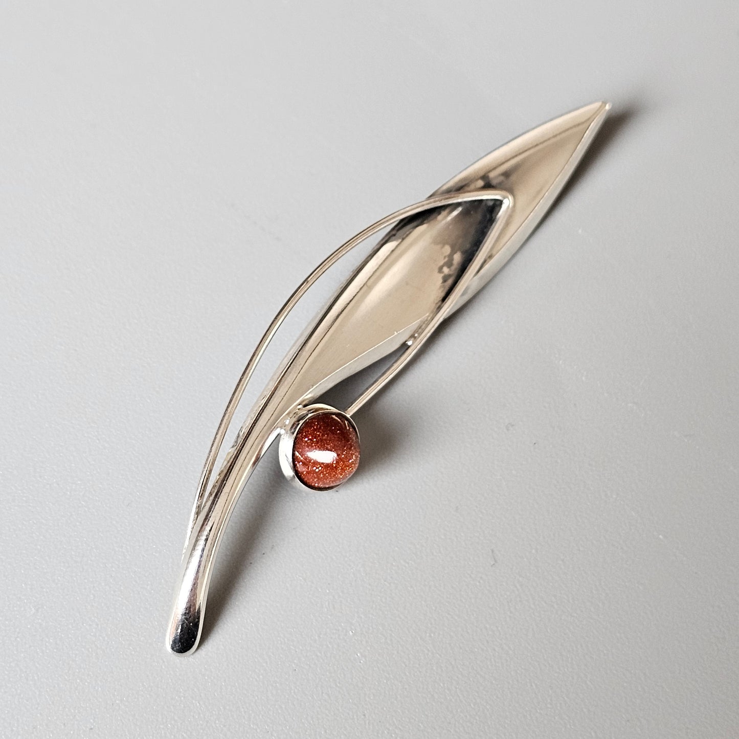 Finnish 1960s Modernist Silver Goldstone Flower Brooch by Elis Kauppi Kupittaan Kulta