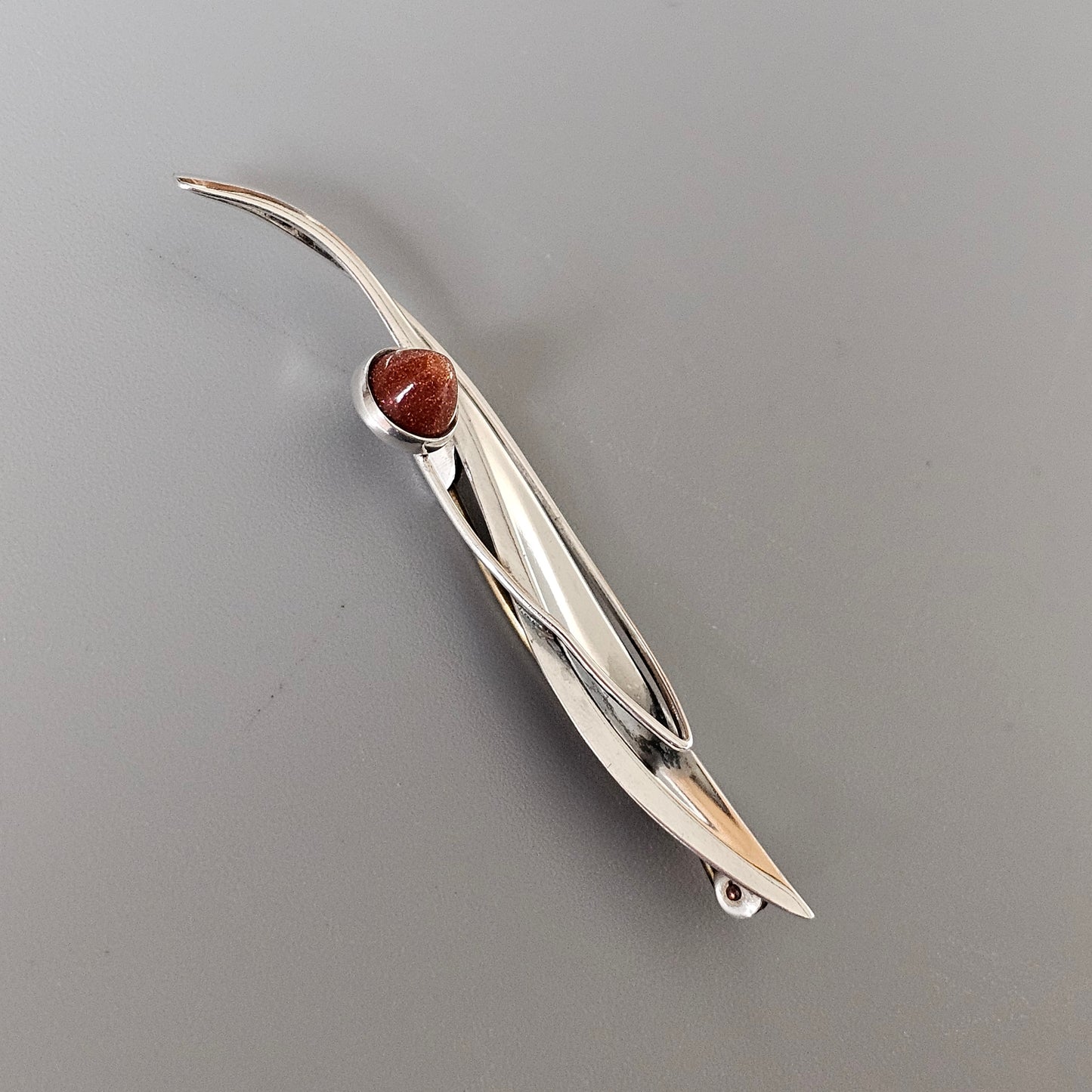 Finnish 1960s Modernist Silver Goldstone Flower Brooch by Elis Kauppi Kupittaan Kulta