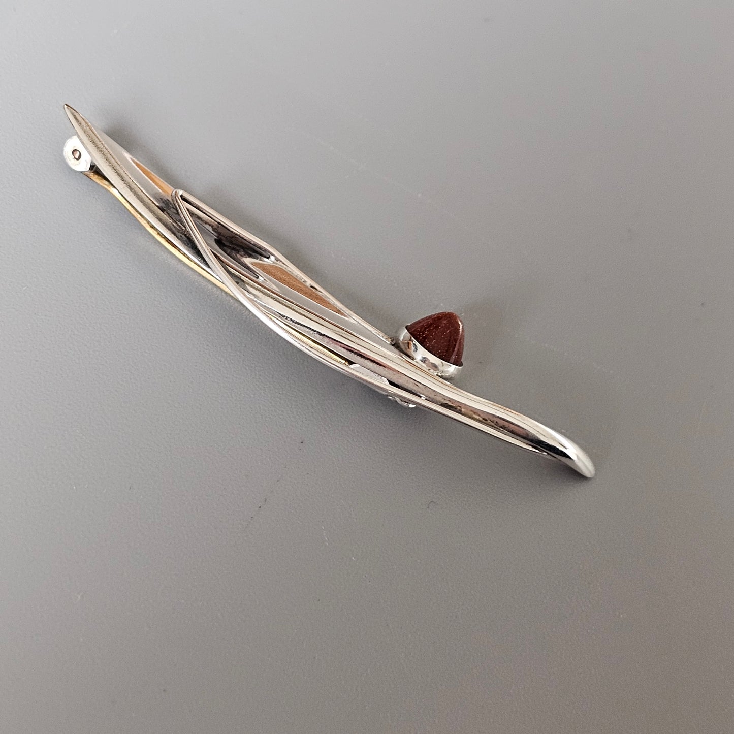 Finnish 1960s Modernist Silver Goldstone Flower Brooch by Elis Kauppi Kupittaan Kulta