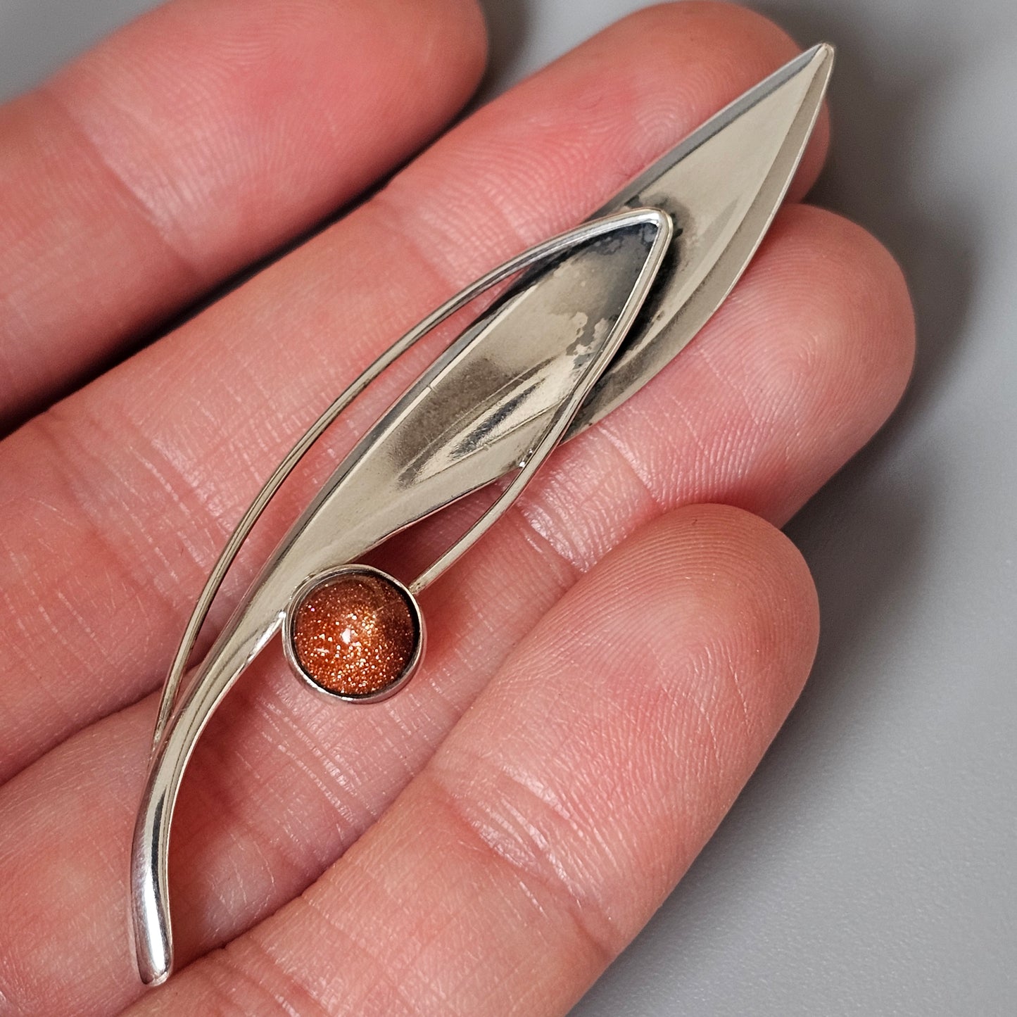 Finnish 1960s Modernist Silver Goldstone Flower Brooch by Elis Kauppi Kupittaan Kulta