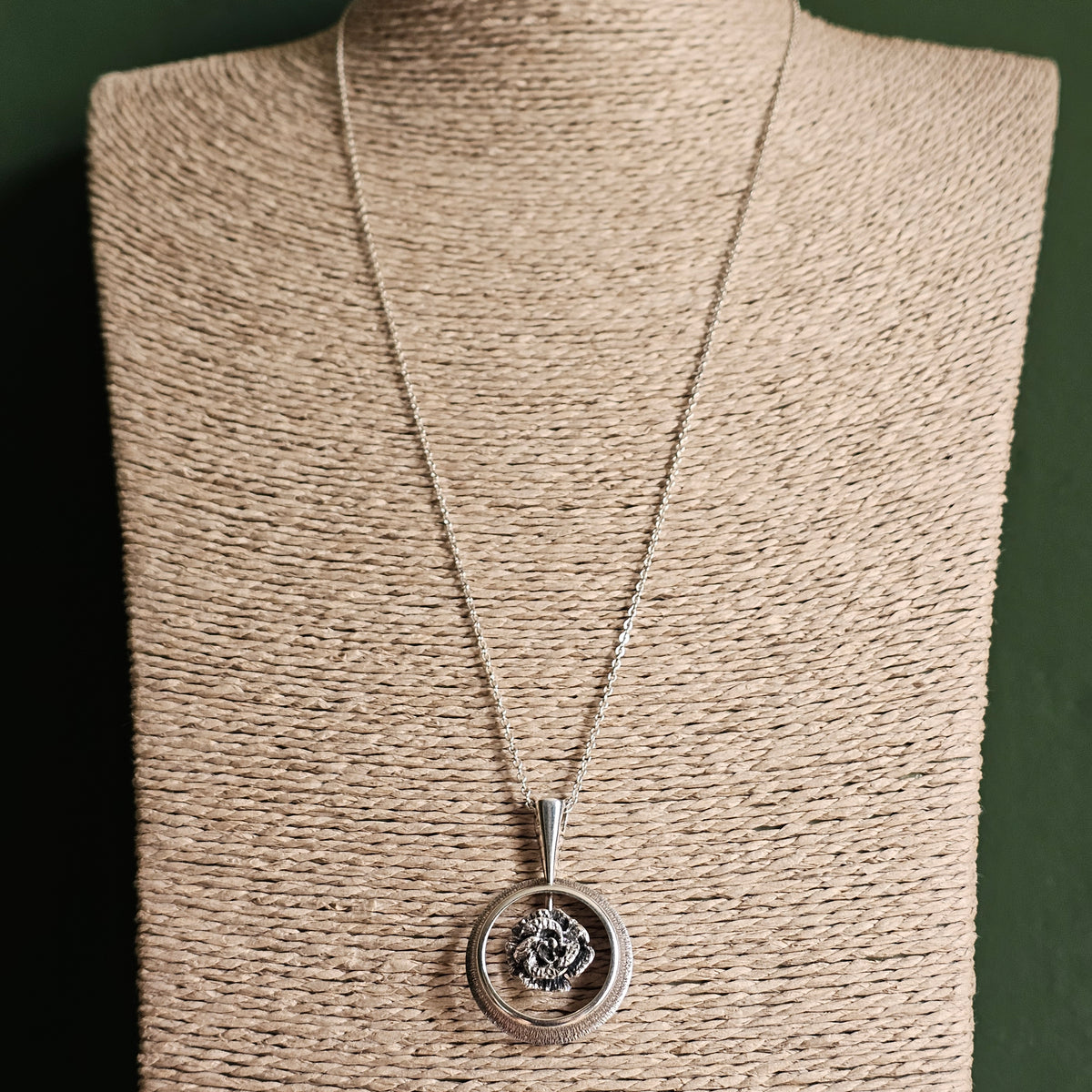 Vintage 1970s Finnish Modernist Silver Rose Necklace Pendant by Martti Viikinniemi 1972