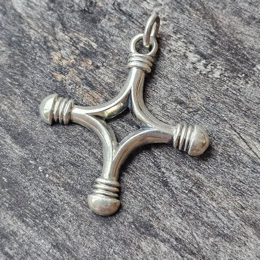 Vintage Middle Ages Style Kalevala Koru Silver Cross Necklace Pendant 1967