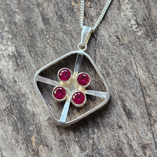 1970s Modernist Finnish Silver & Lab-Created Ruby Necklace Pendant by Kultaseppä Salovaara