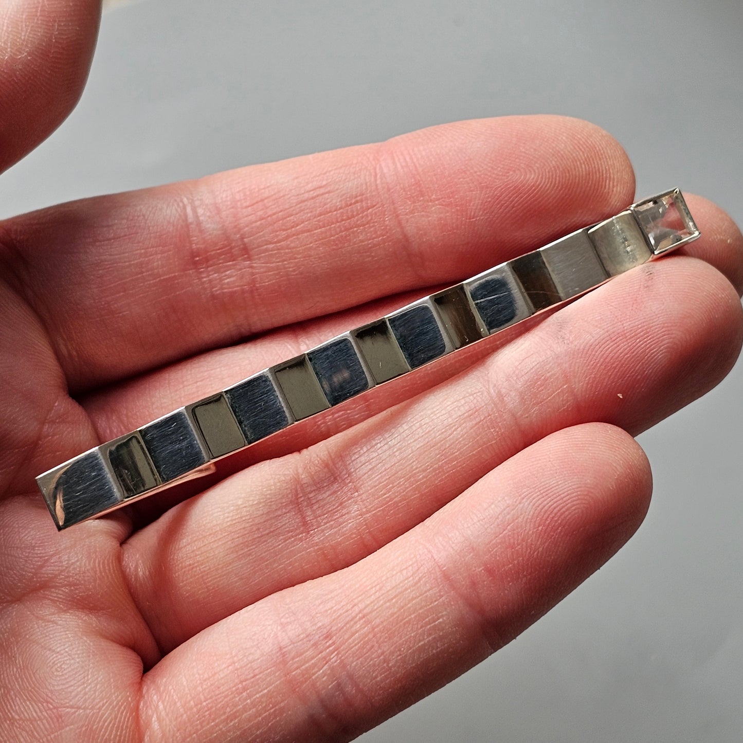 Vintage 1990s Finnish Sterling Silver & Rock Crystal Tie Bar By Kaunis Koru 1998