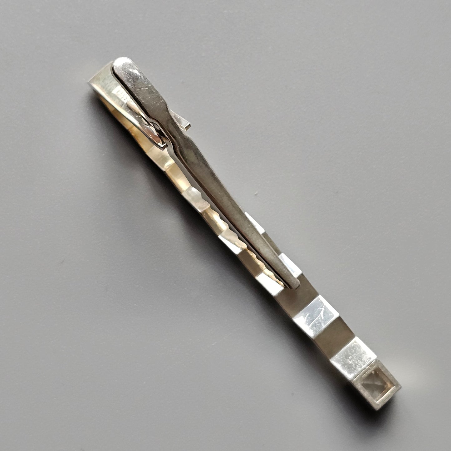 Vintage 1990s Finnish Sterling Silver & Rock Crystal Tie Bar By Kaunis Koru 1998