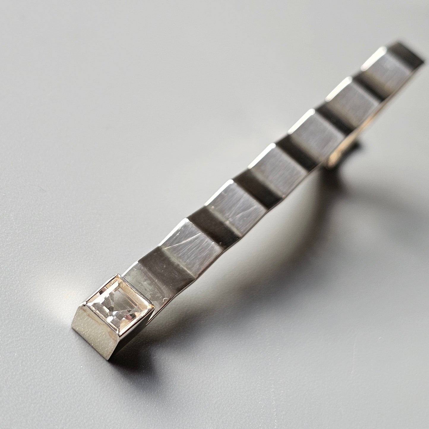 Vintage 1990s Finnish Sterling Silver & Rock Crystal Tie Bar By Kaunis Koru 1998