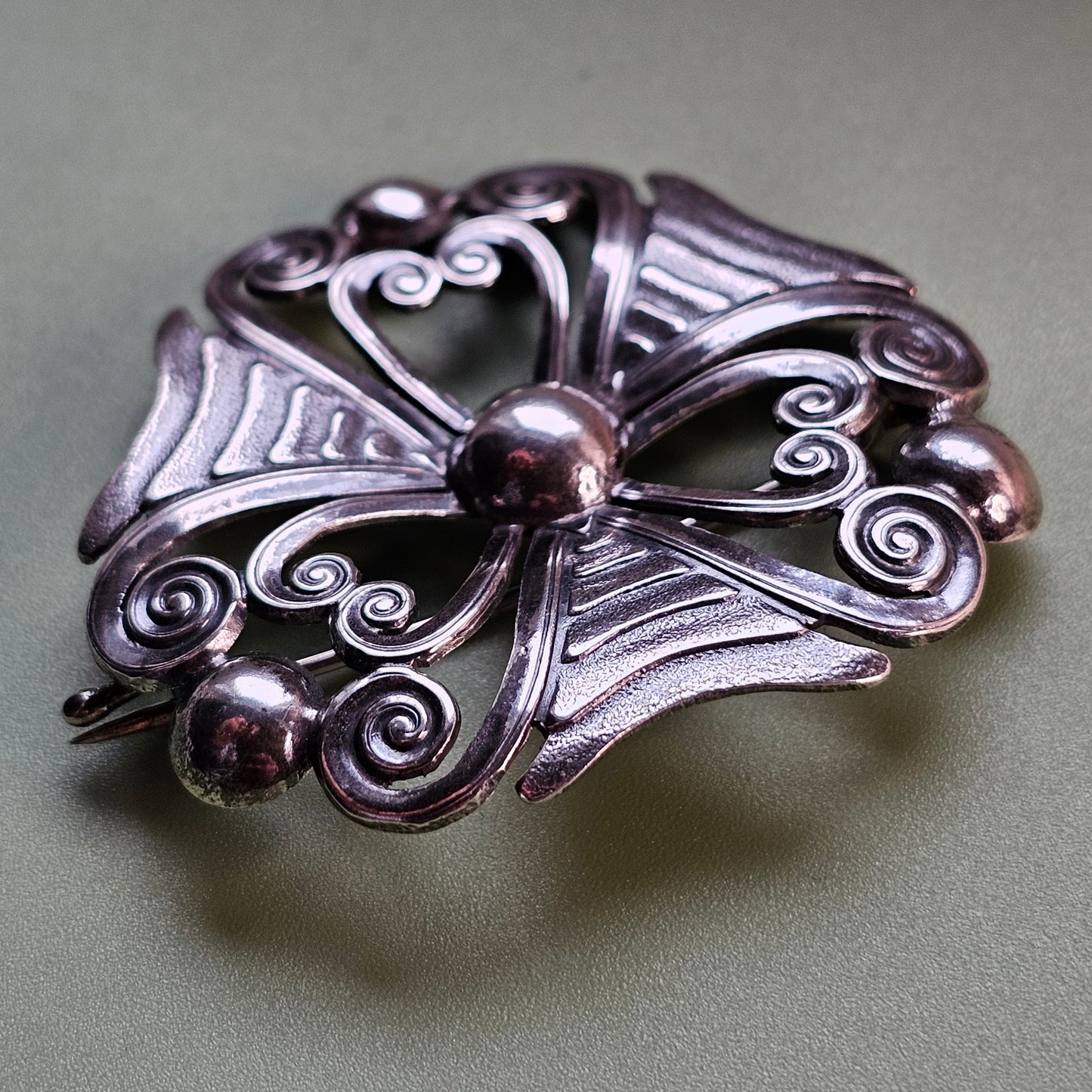 Vintage Finnish 1940s Art Deco Style Silver Brooch by Georg Buchert 1944