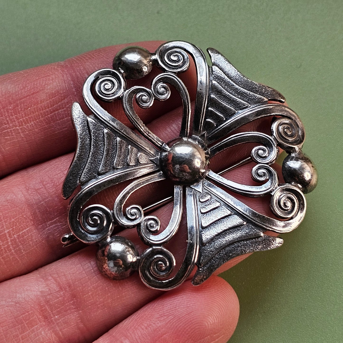 Vintage Finnish 1940s Art Deco Style Silver Brooch by Georg Buchert 1944