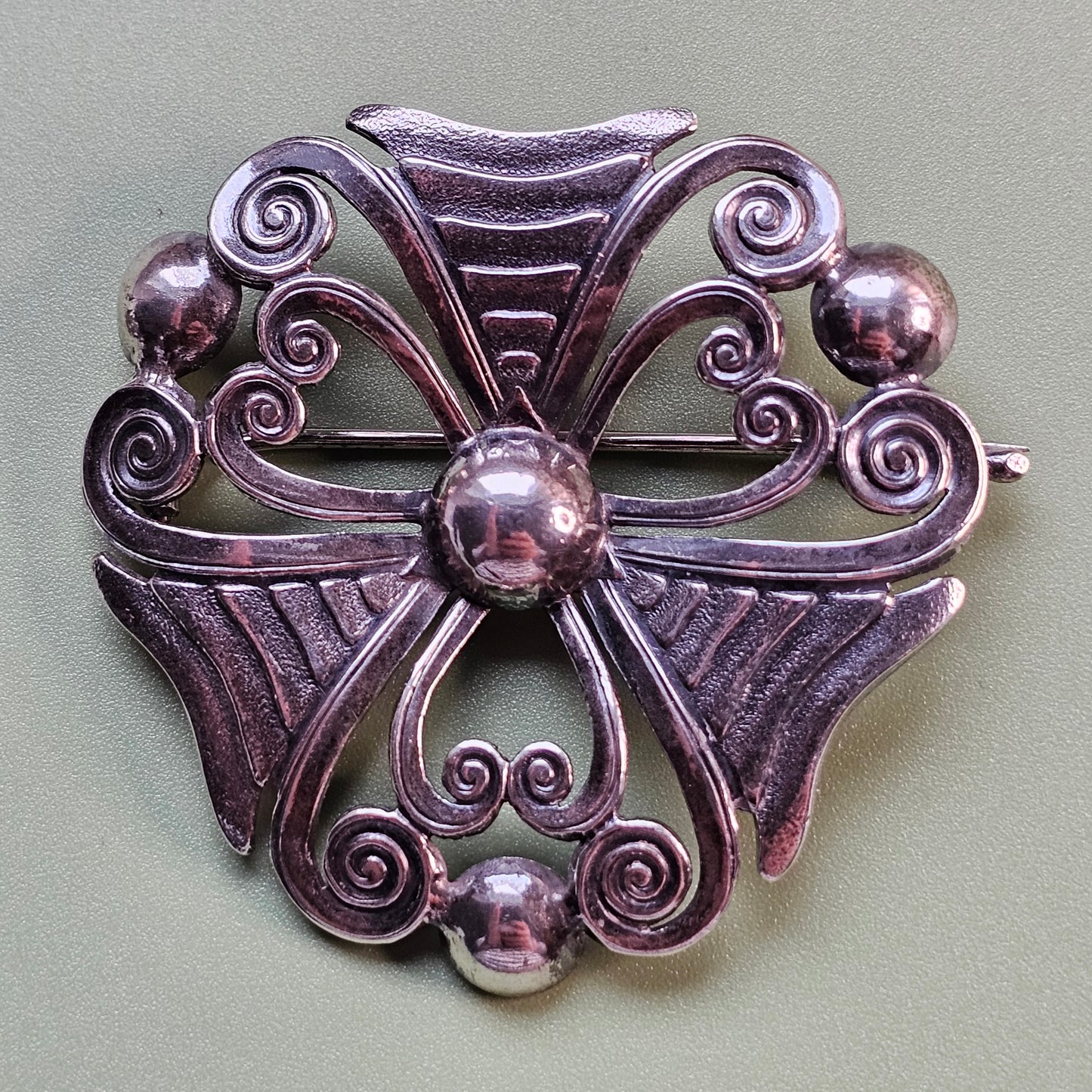 Vintage Finnish 1940s Art Deco Style Silver Brooch by Georg Buchert 1944