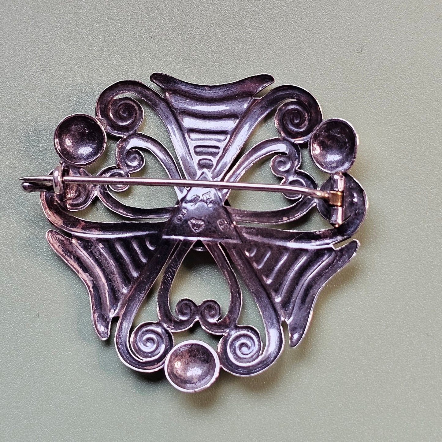 Vintage Finnish 1940s Art Deco Style Silver Brooch by Georg Buchert 1944