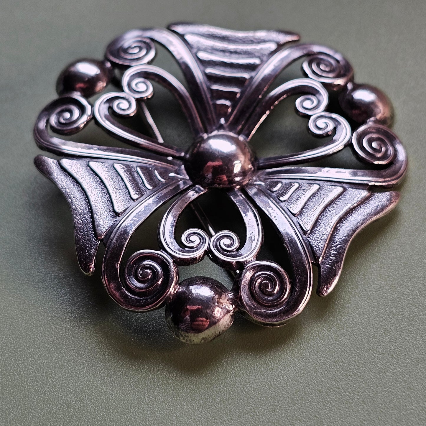 Vintage Finnish 1940s Art Deco Style Silver Brooch by Georg Buchert 1944