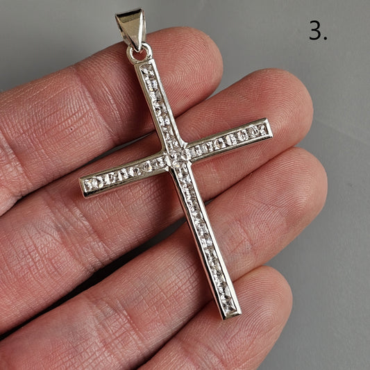 Vintage Sterling Silver Cross Pendants - Blue Glass, Spinel & Cubic Zirconia Options to choose from