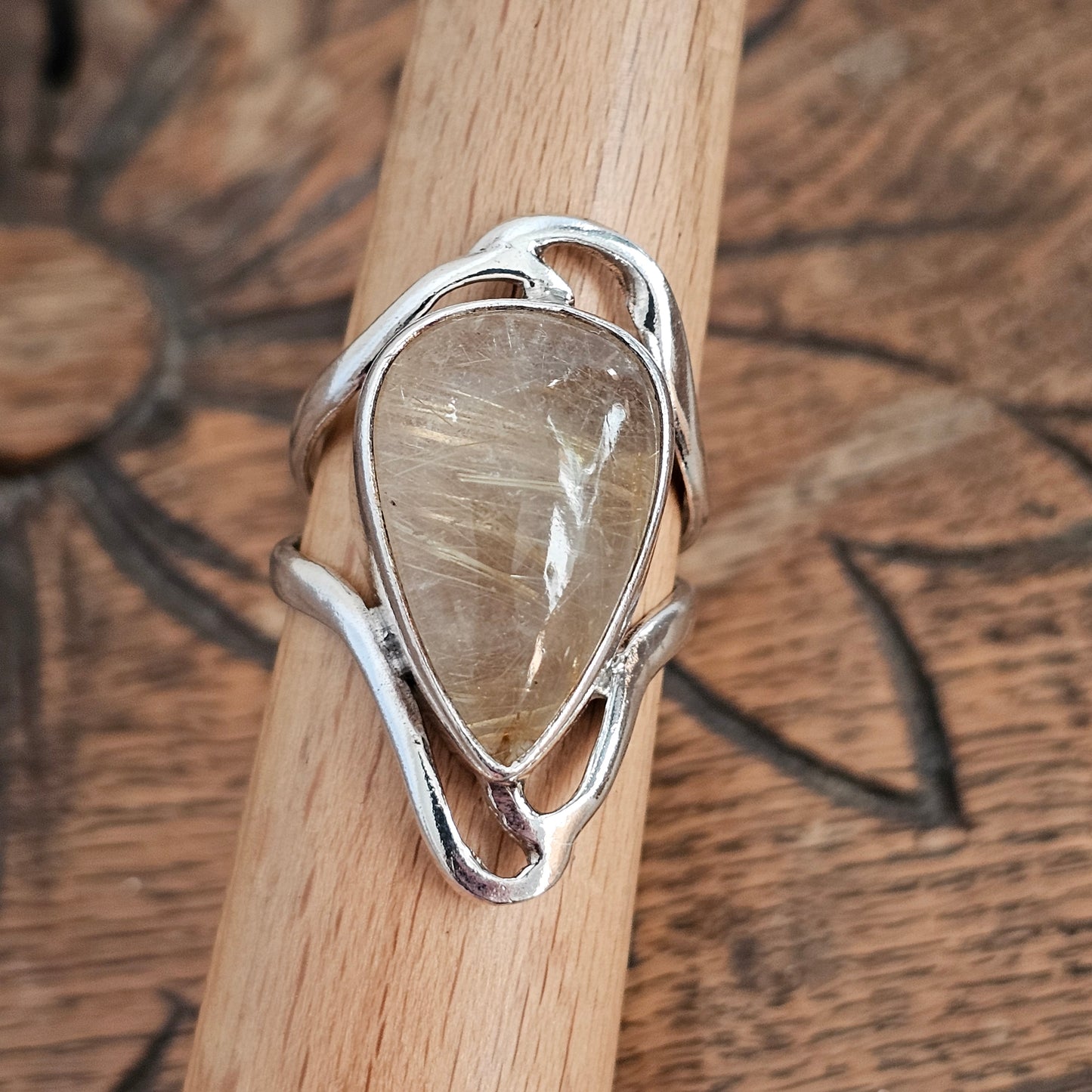 Chunky Vintage Sterling Silver & Golden Rutilated Quartz Ring